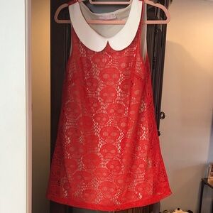 Audrey 3+1 Red Lace Dress with White Collar Baby Doll